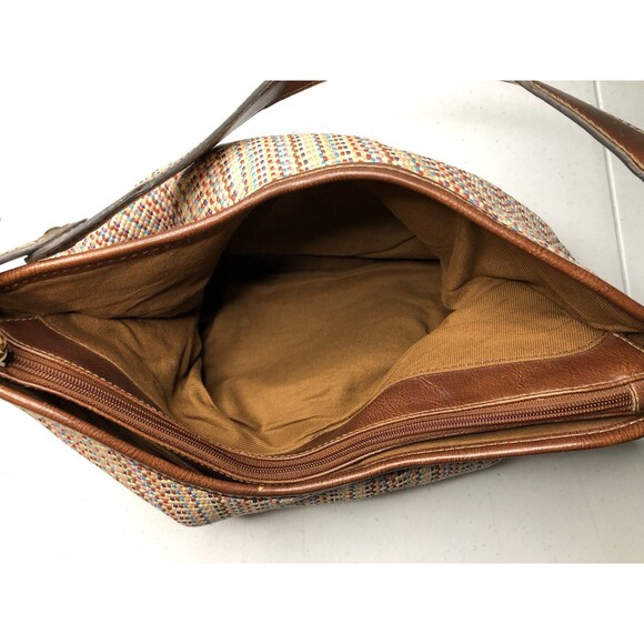 VTG Y2K Fossil Key Woven Nylon Brown Leather Hobo Bag Handbag Shoulder Purse - Picture 9 of 15